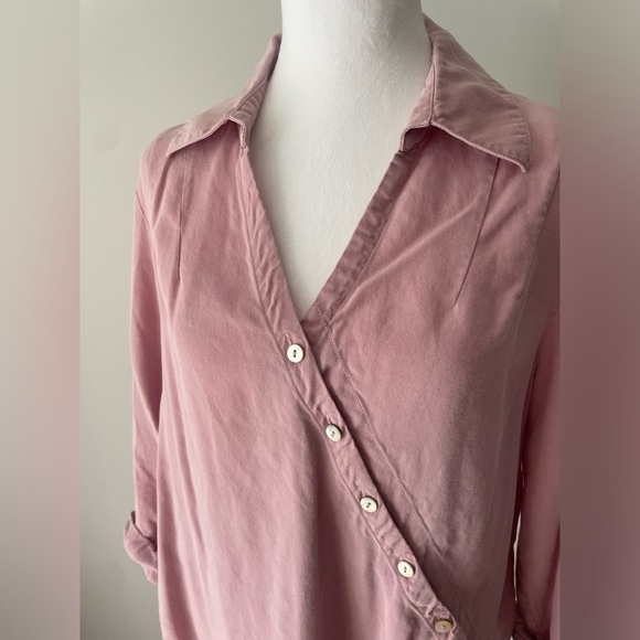 Soft Surroundings Tops - Soft Surroundings M Tencel Button Top Wrap‎ Tunic Diagonal Asymmetrical Pink Tab